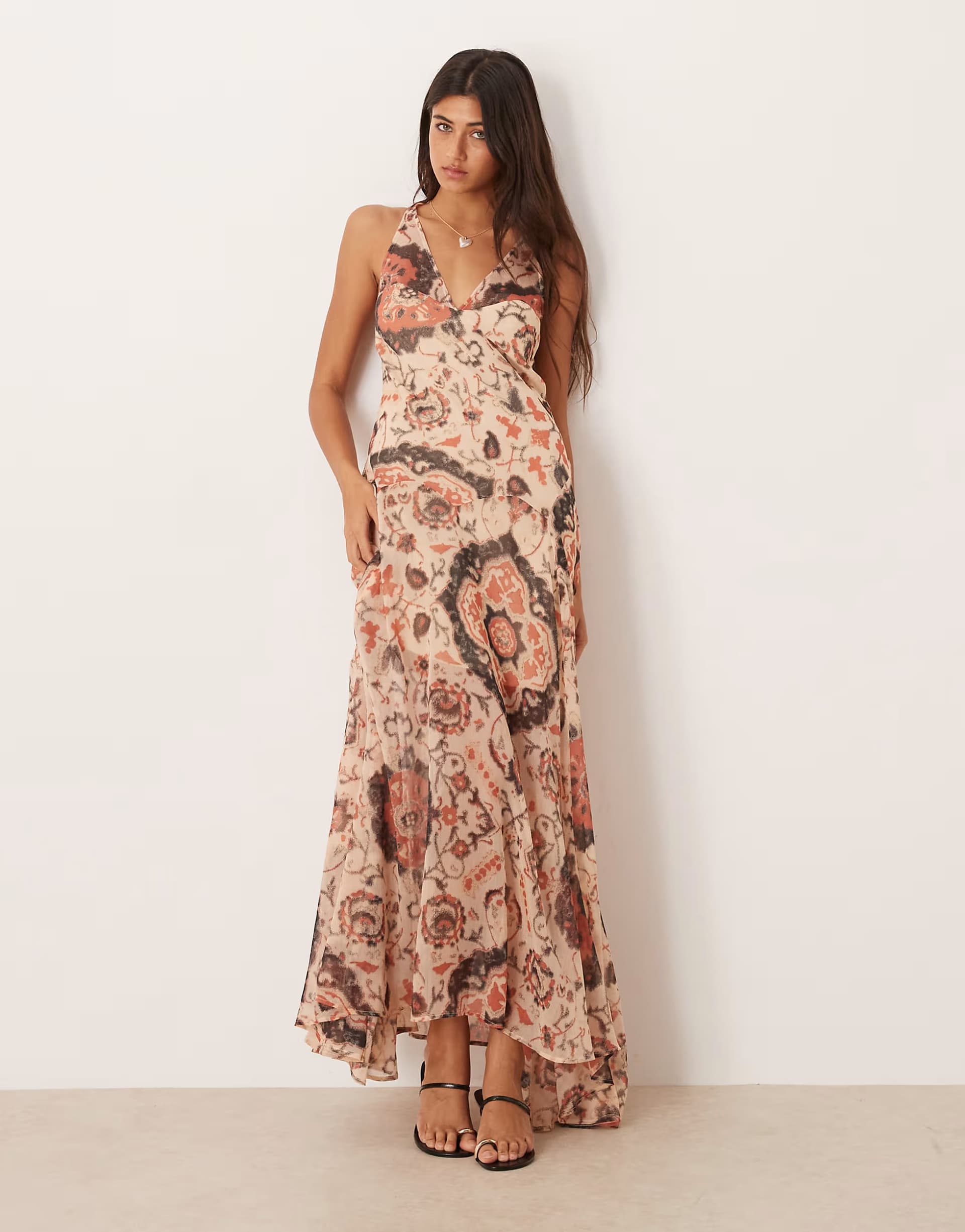 ASOS ASOS DESIGN cami chiffon maxi dress in brown paisley print