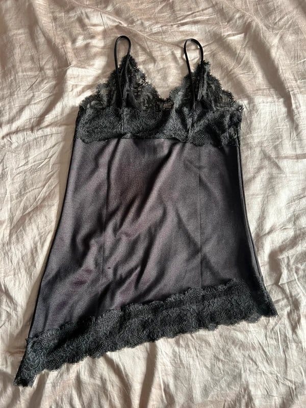 New Look Dark Brown Slinky Camisole Top With Lace Trim