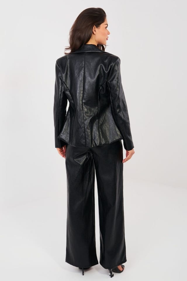 Love Lace Love Lace Women's High Waisted Wide Leg Leather Trousers in Black - 3