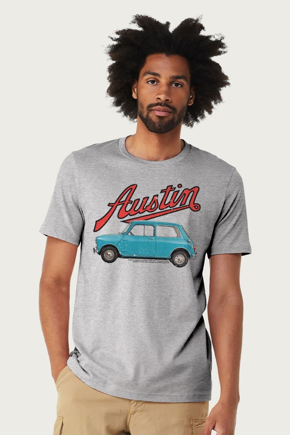 Austin Austin Men's Mini-Minor Retro Car British Motor Heritage T-Shirt in Mid Grey