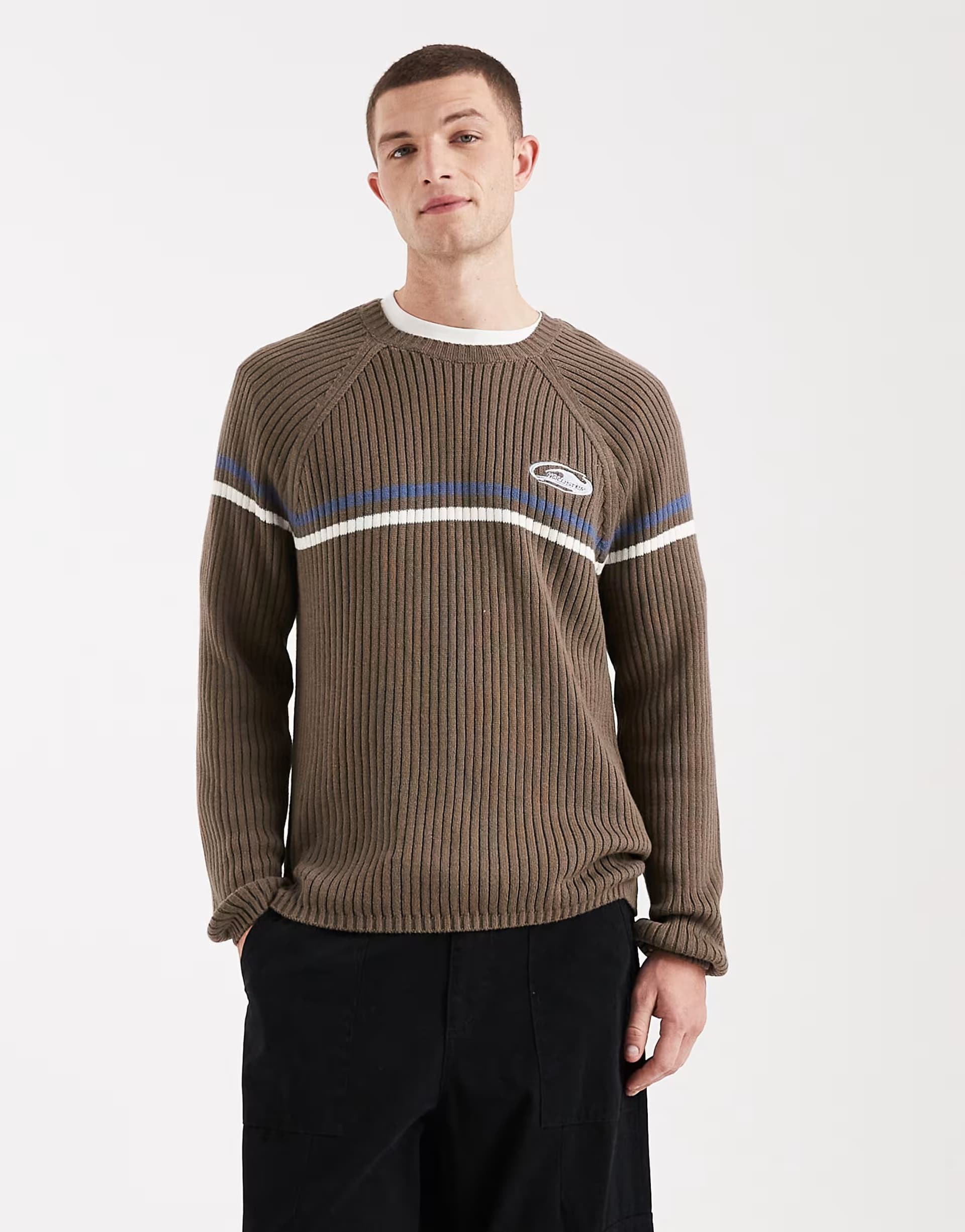 ASOS Hollister retro knitted crew neck jumper in brown