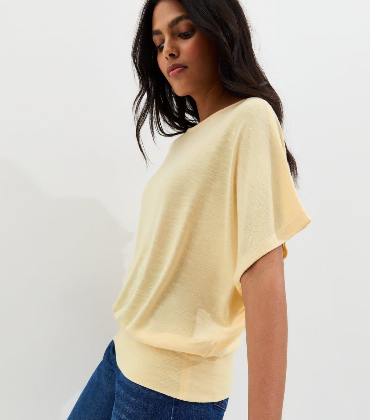New Look Women's Light Yellow Soft Touch Slub Batwing T-Shirt New Look