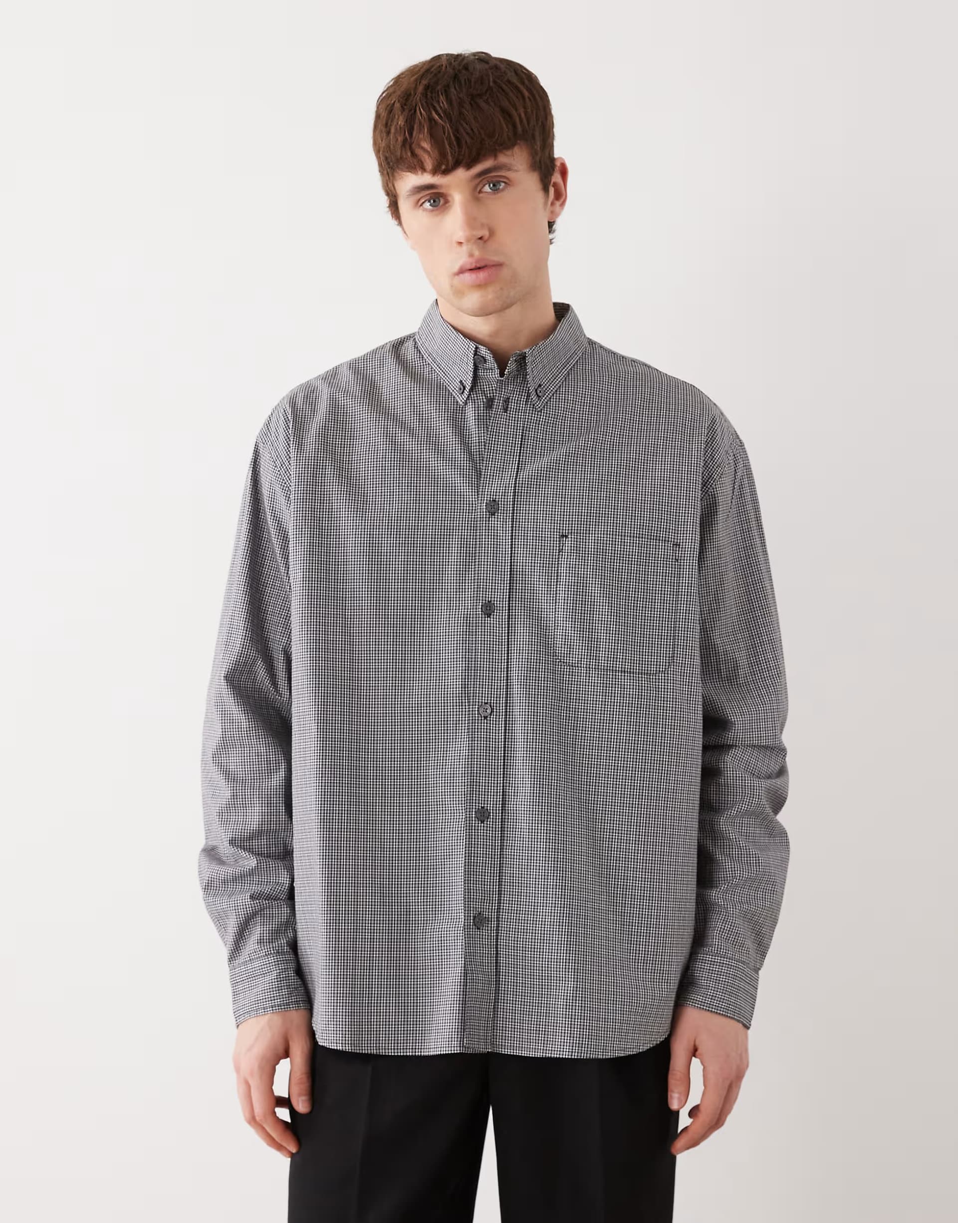 ASOS Weekday loose fit long sleeve shirt in black and beige check