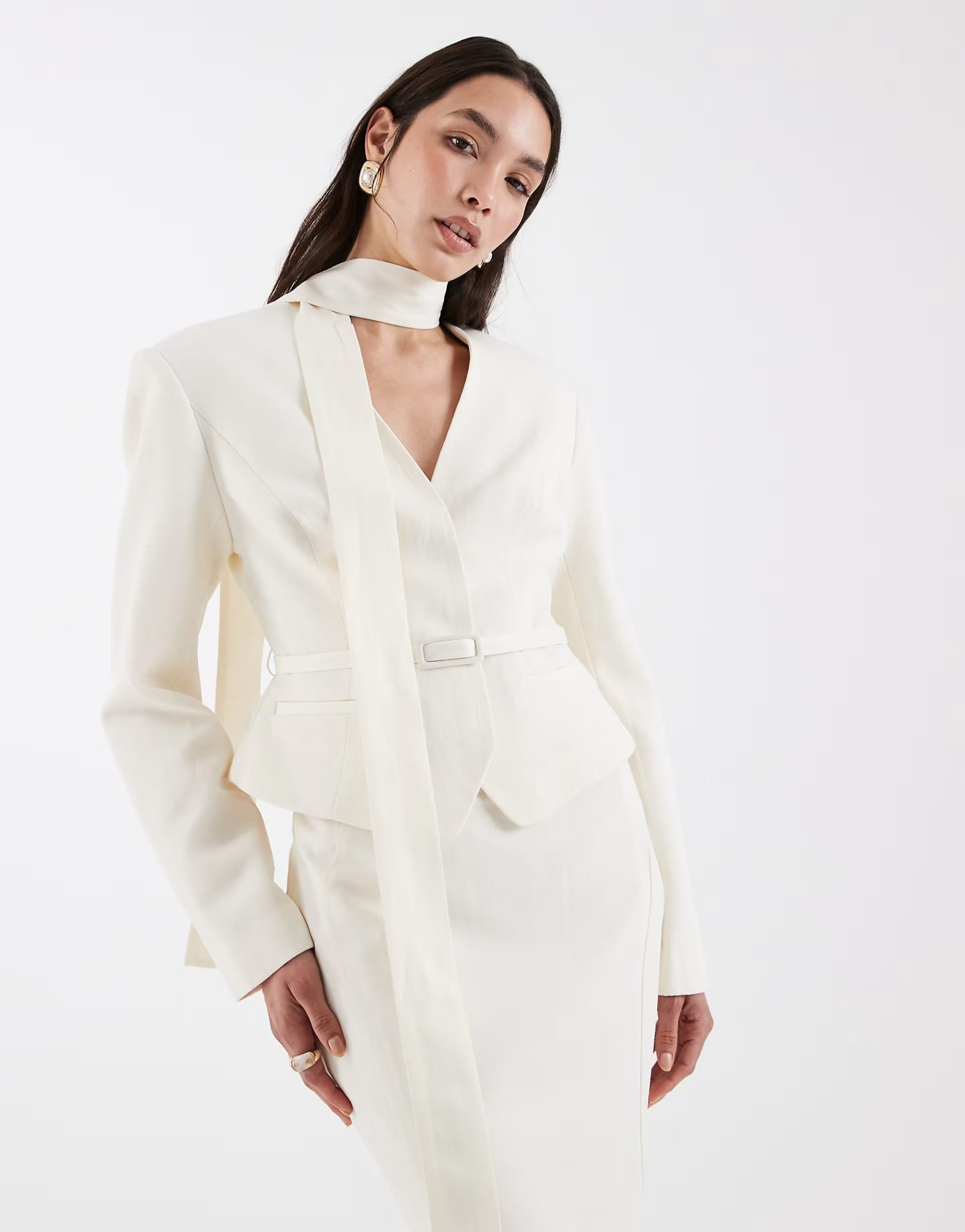 ASOS Cream Satin Blazer Co-ord with Scarf Detail