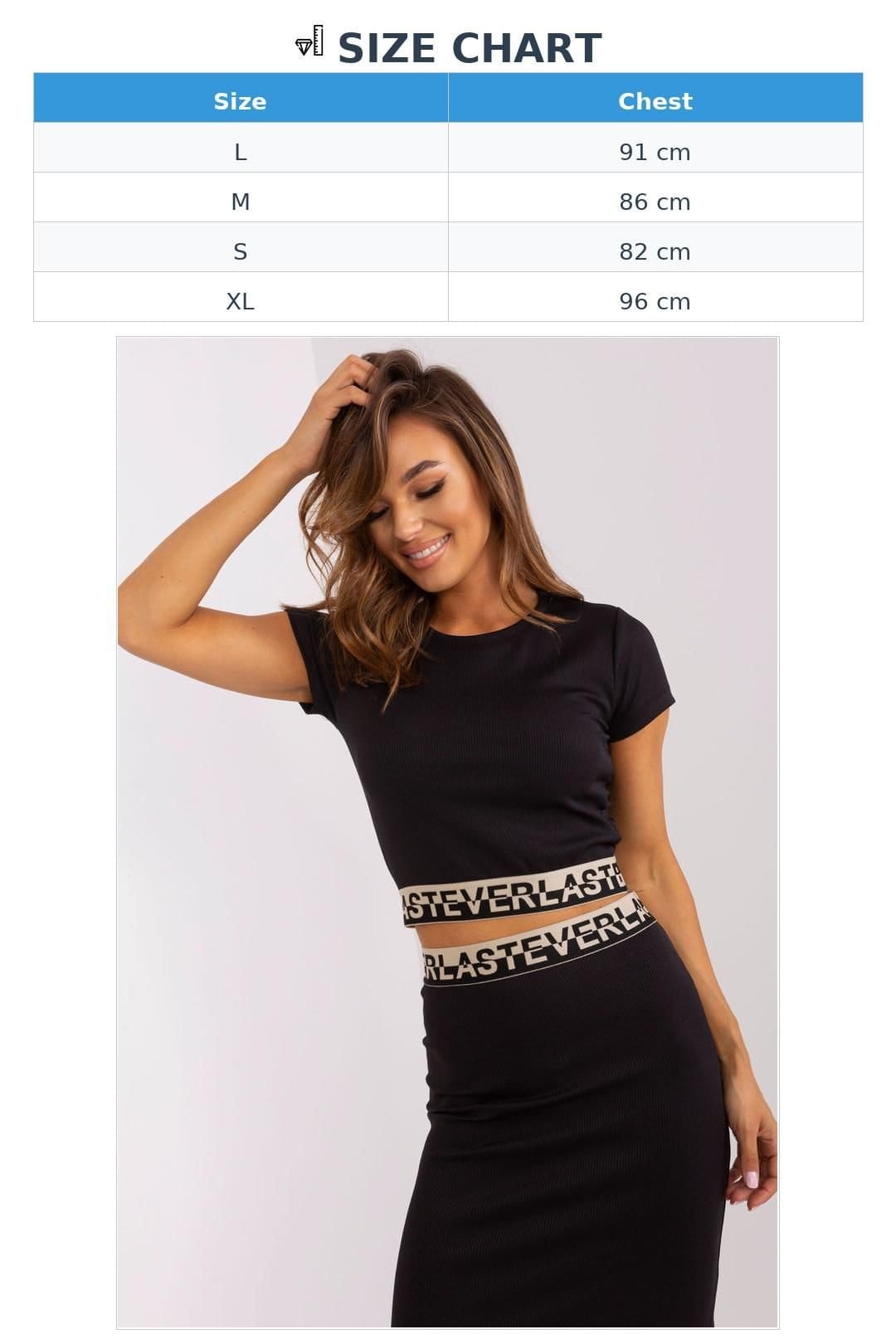 Love Lace Love Lace Women's Ribbed Short Sleeve Round Neck Blouse Elastic Hem in Black - 4