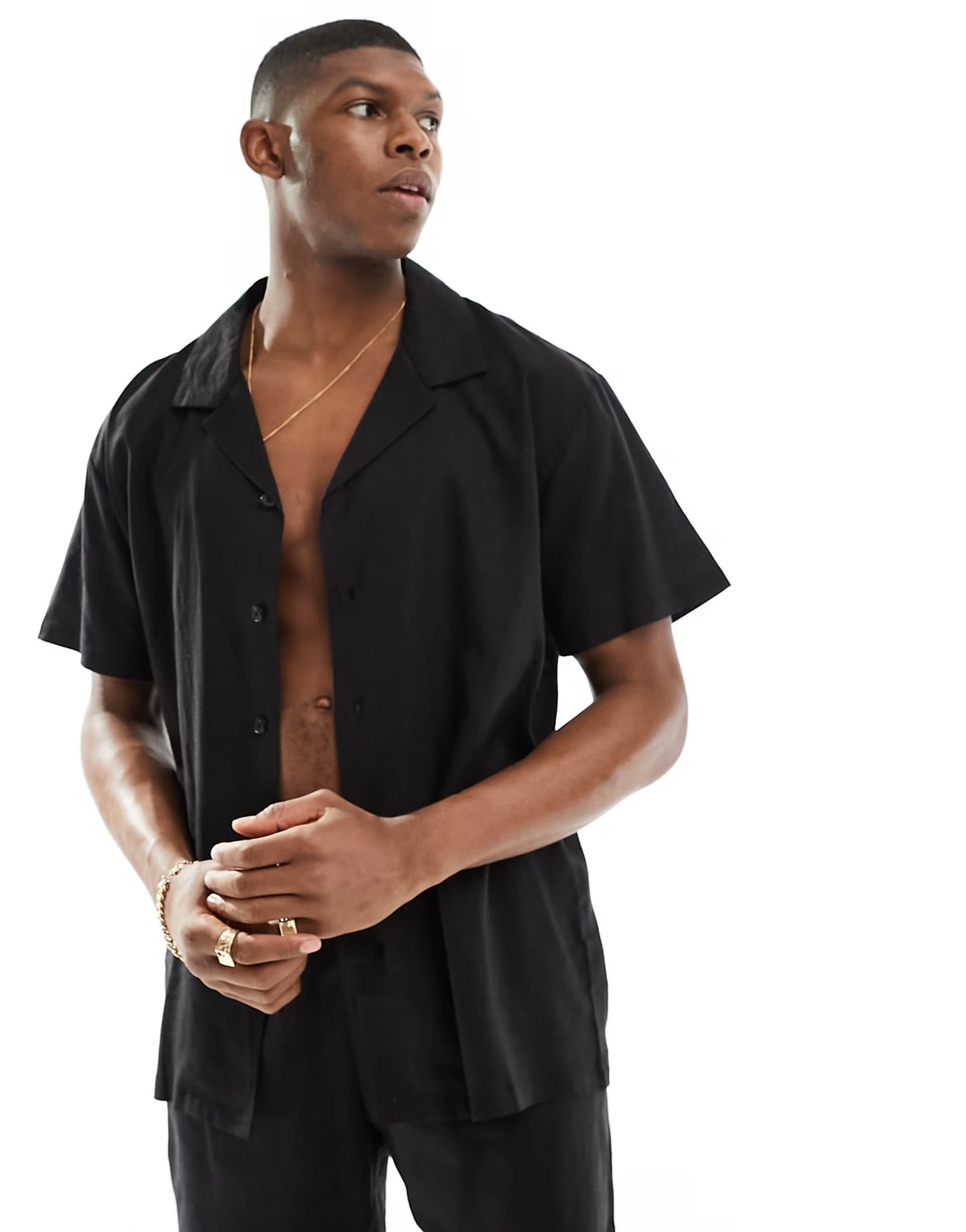 ASOS South Beach linen blend beach shirt in black