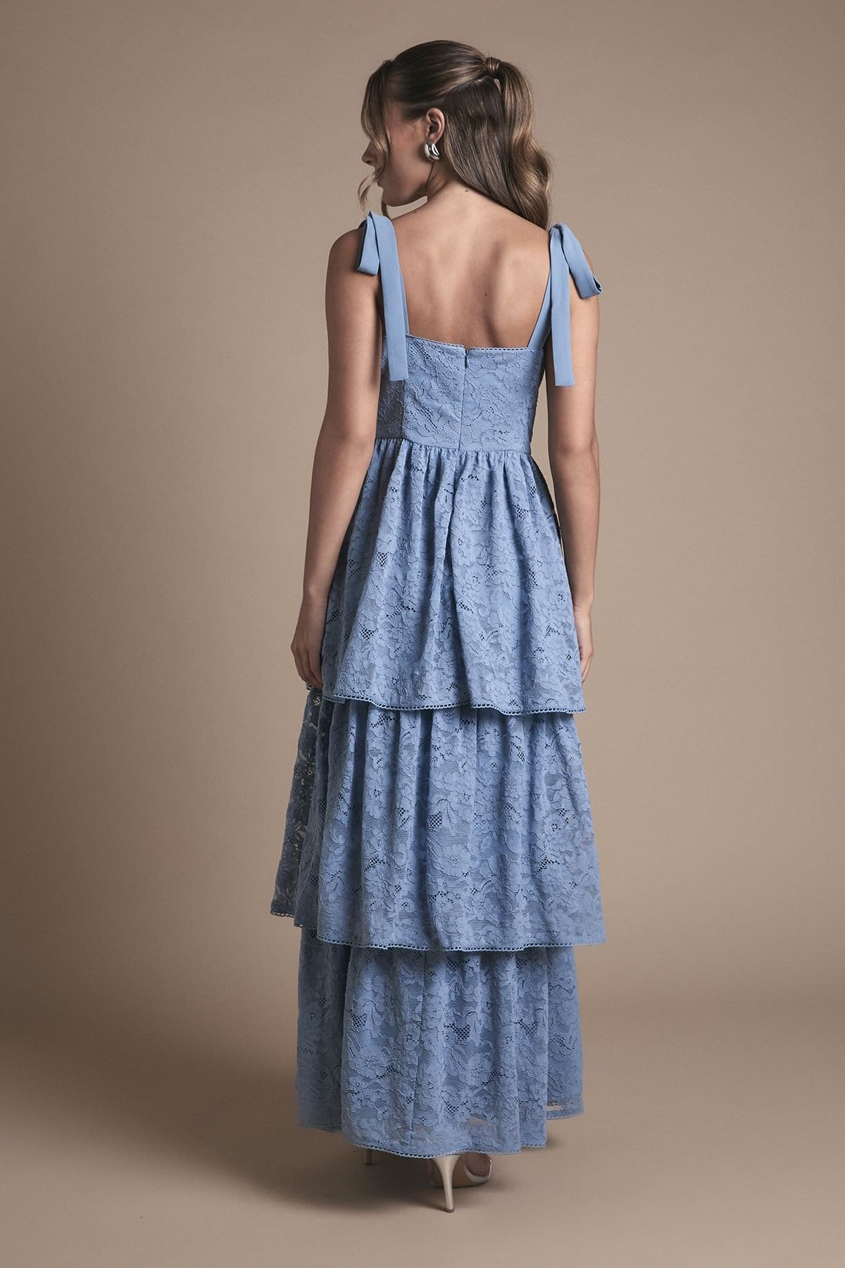 Oasis Oasis Women's Lace Tiered Maxi Bridesmaid Dress in Light Blue - 4