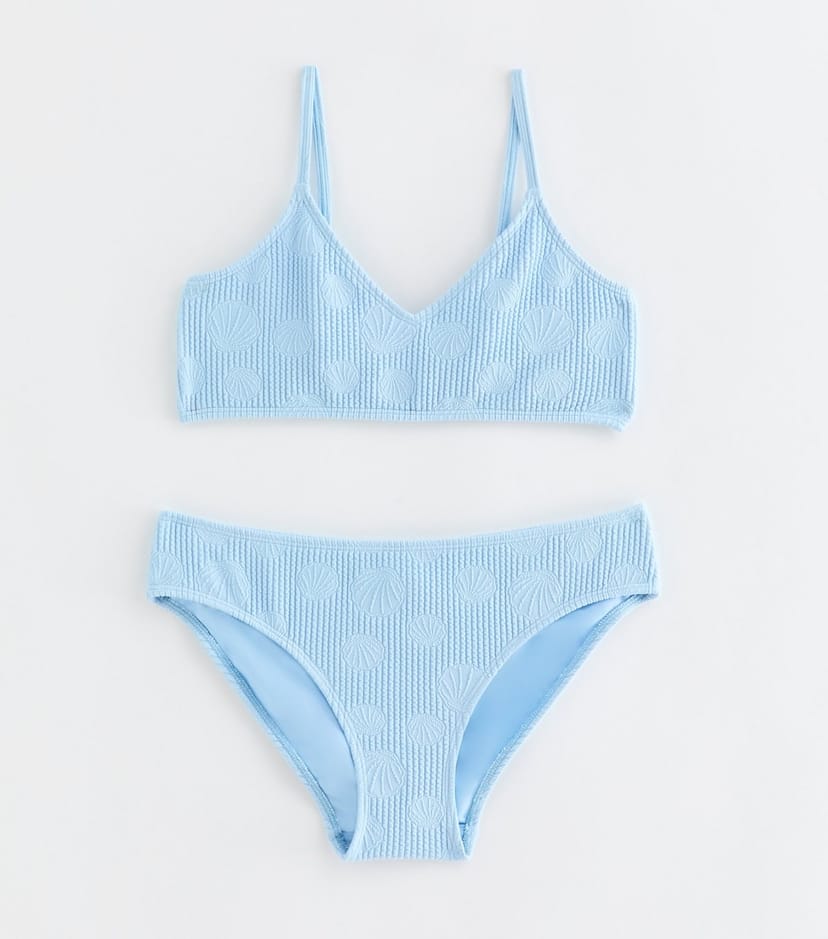 New Look Girls' Light Blue Jacquard Crop Top and Bottoms Bikini Set New Look - 1