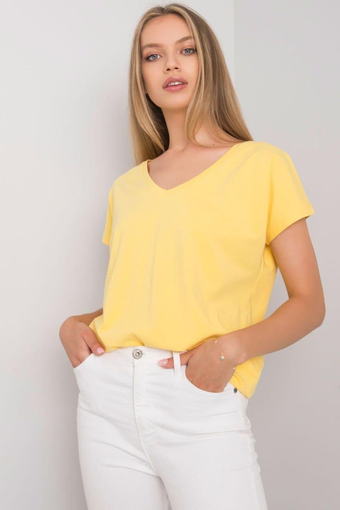 Love Lace Love Lace Women's Short Sleeve Heart Neck T-Shirt Style 168496 in Yellow