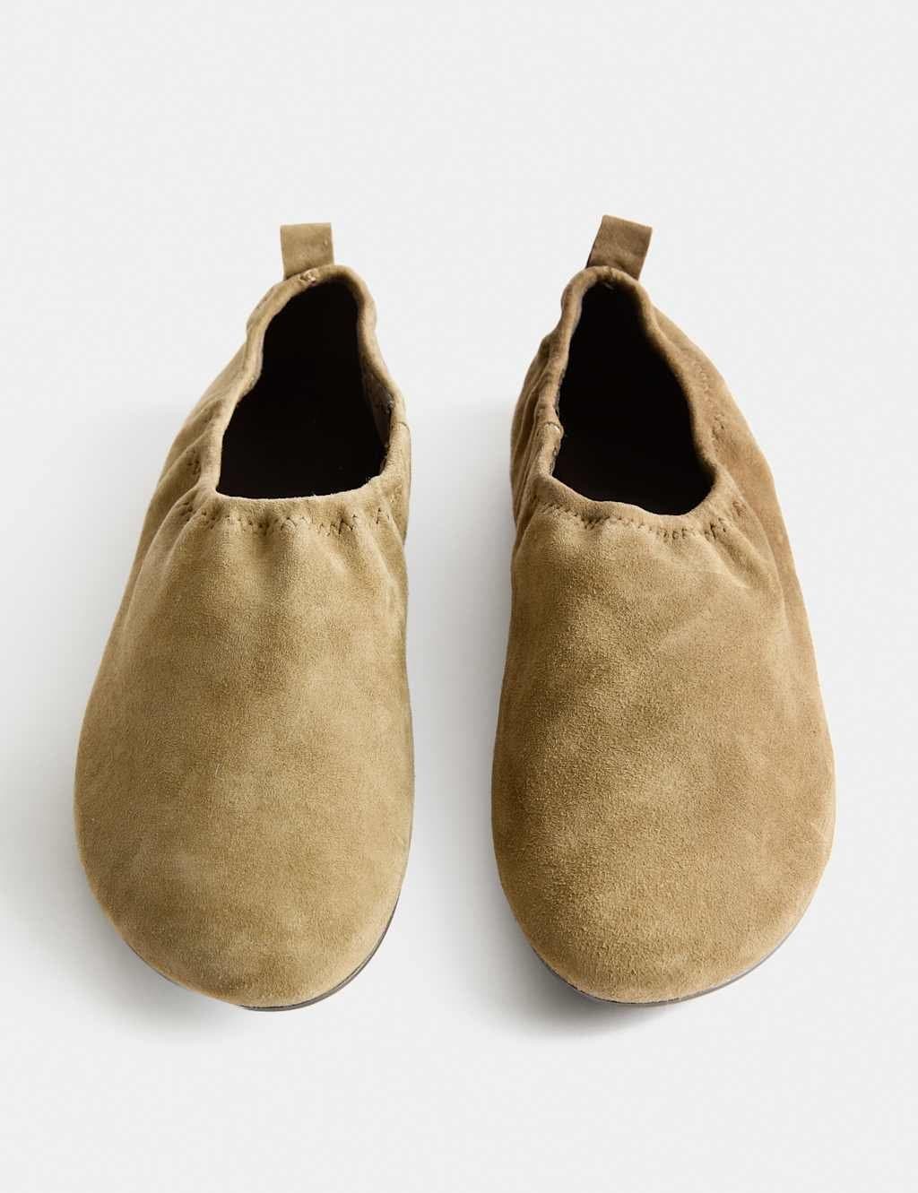 Marks & Spencer M&S Suede Flat Ballet Pumps Khaki
