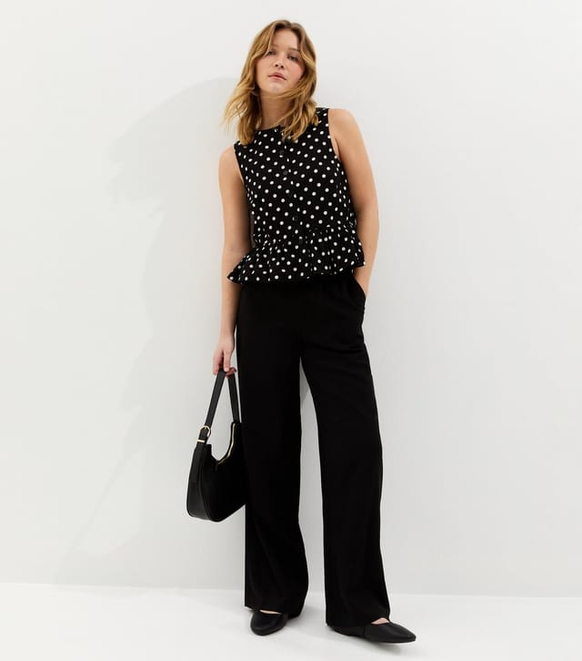 New Look Women's Black Polka Dot Button Up Peplum Top New Look - 3