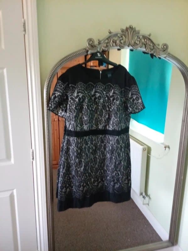 Oasis size 20 black grey lace steampunk masquerade damask Shortsleeve formal evening party dress