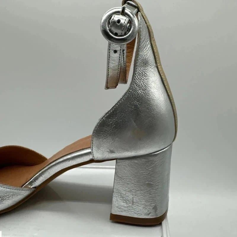 Shoe The Bear Shoe The Bear Shoes Size UK 4 Silver Gold Leather Block Heel Peep Toe BN