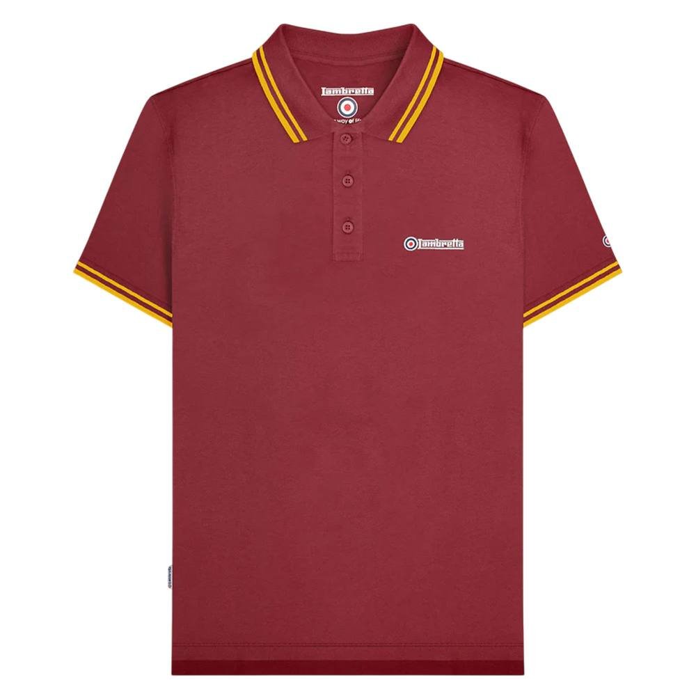 Lambretta Lambretta Men's SS25 Twin Tip Polo Shirt in Burgundy - 3