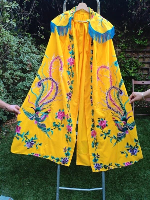 One Rare Vintage Chinese Embroidered Robe with Matching Hat | Phoenix & Floral Design