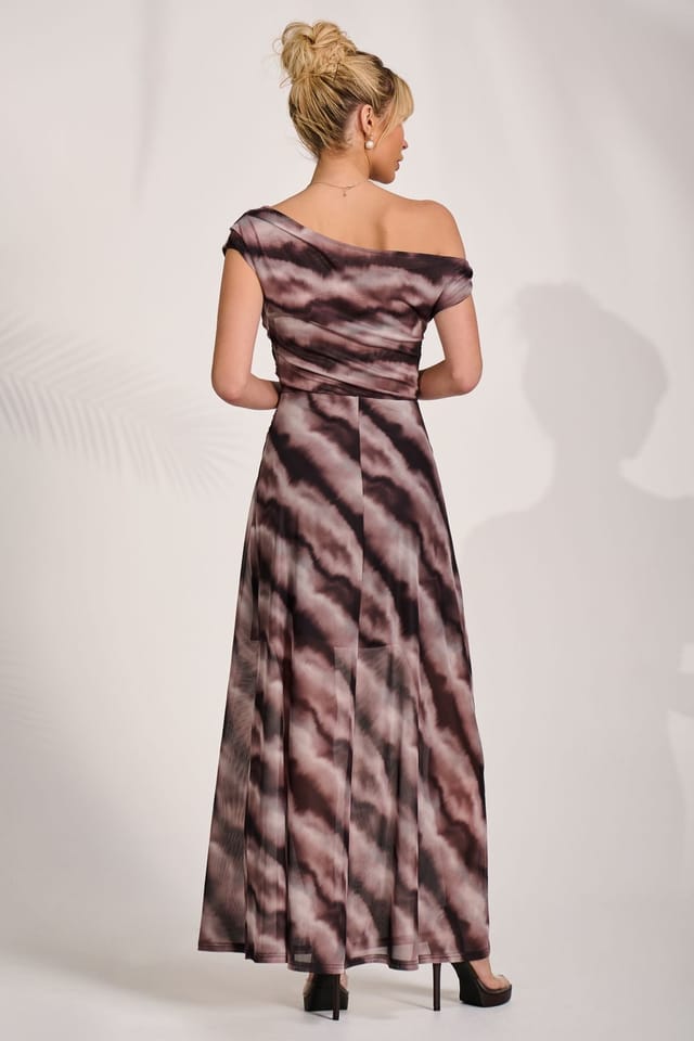 Jolie Moi Jolie Moi Women's Mesh Asymmetrical Off-Shoulder Maxi Dress - 2