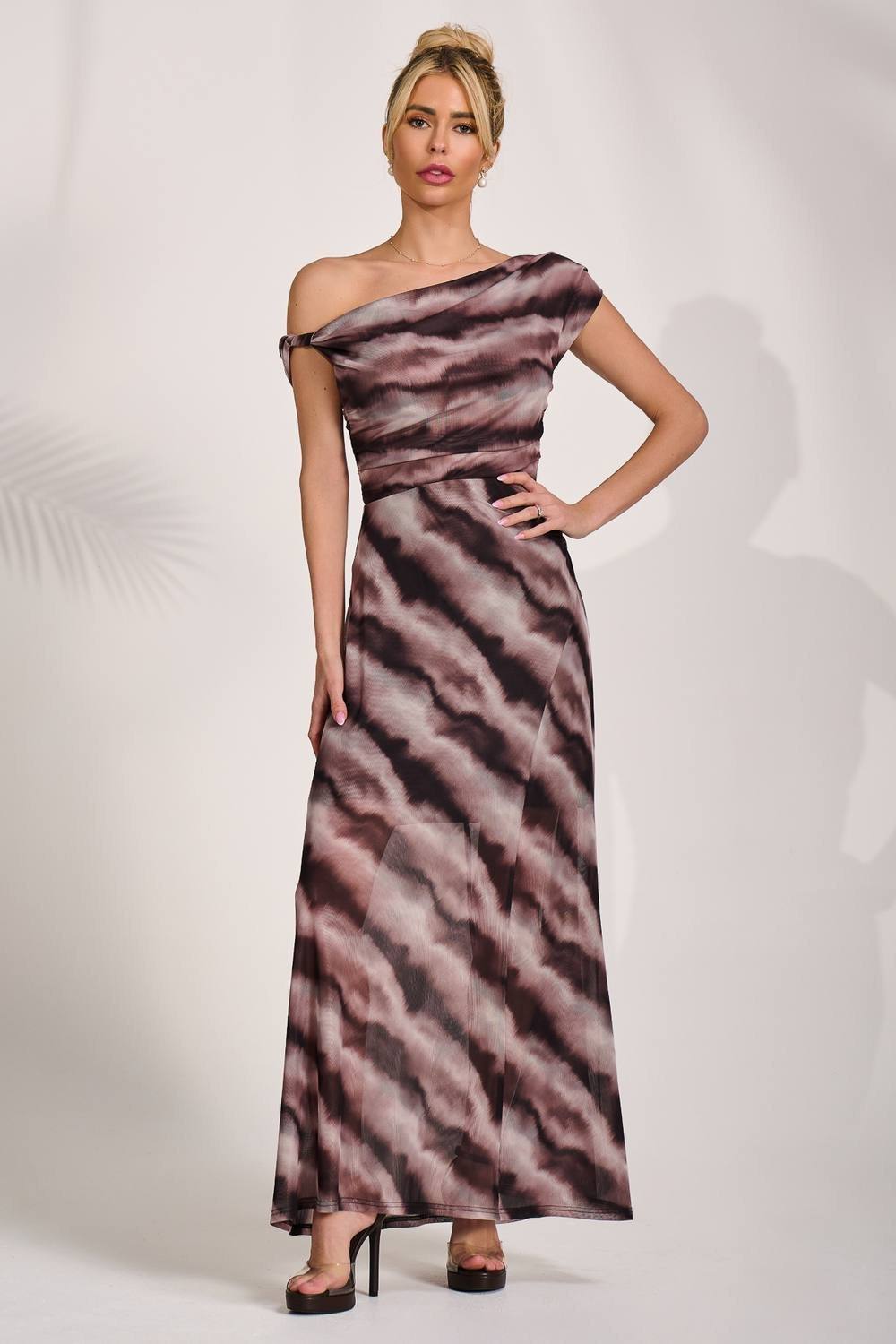 Jolie Moi Jolie Moi Women's Mesh Asymmetrical Off-Shoulder Maxi Dress - 3