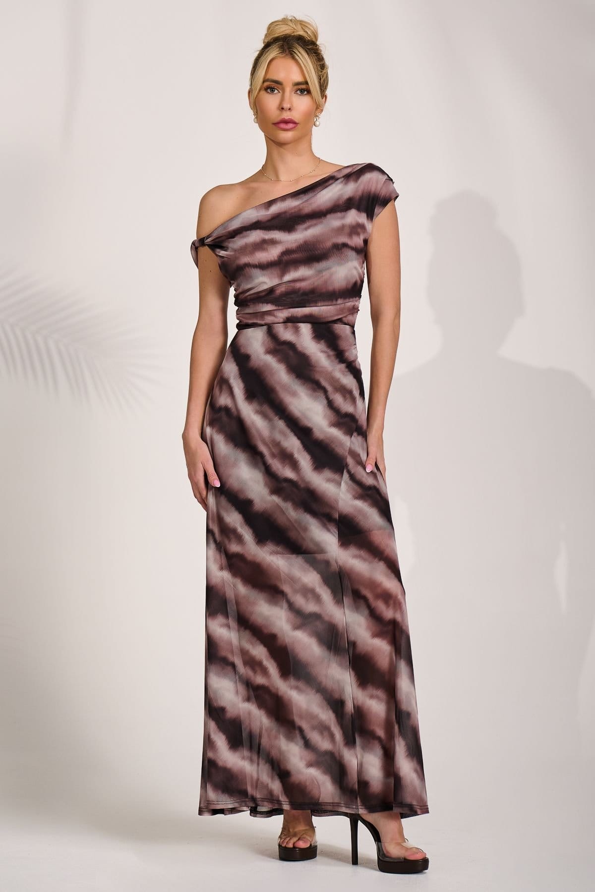 Jolie Moi Jolie Moi Women's Mesh Asymmetrical Off-Shoulder Maxi Dress - 4