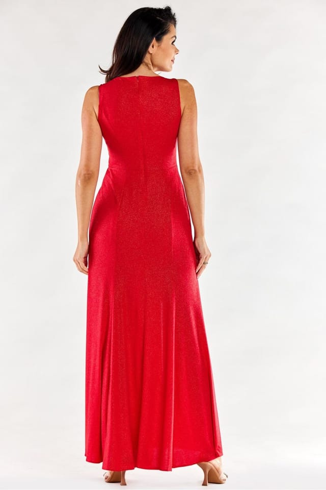 Love Lace Love Lace Women's Long Fitted Gown with Front Slits & Zipper in Red - 3
