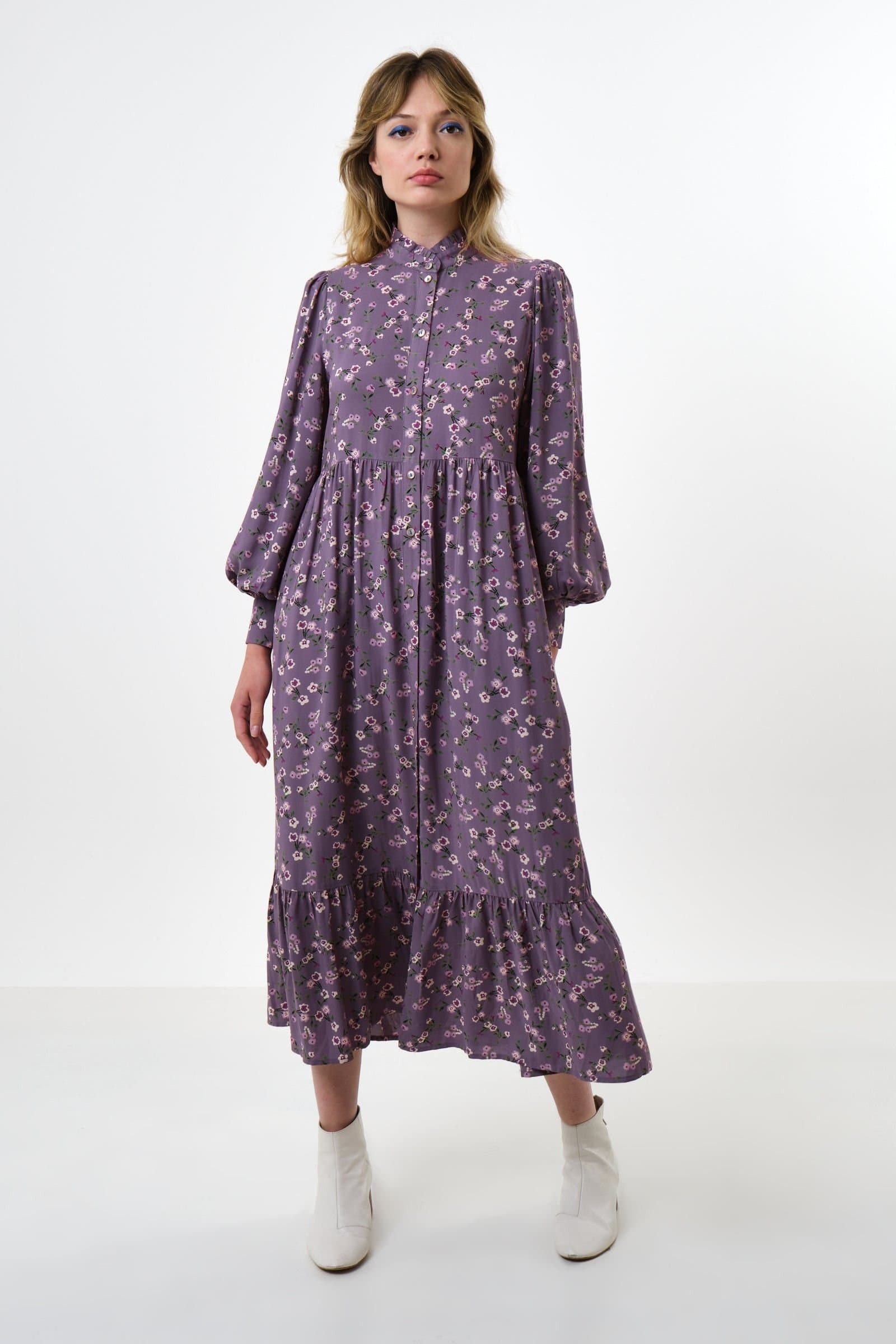 Louche Louche Women's Bricia Naïve Posy Print Tiered Midi Dress - Violet in Purple