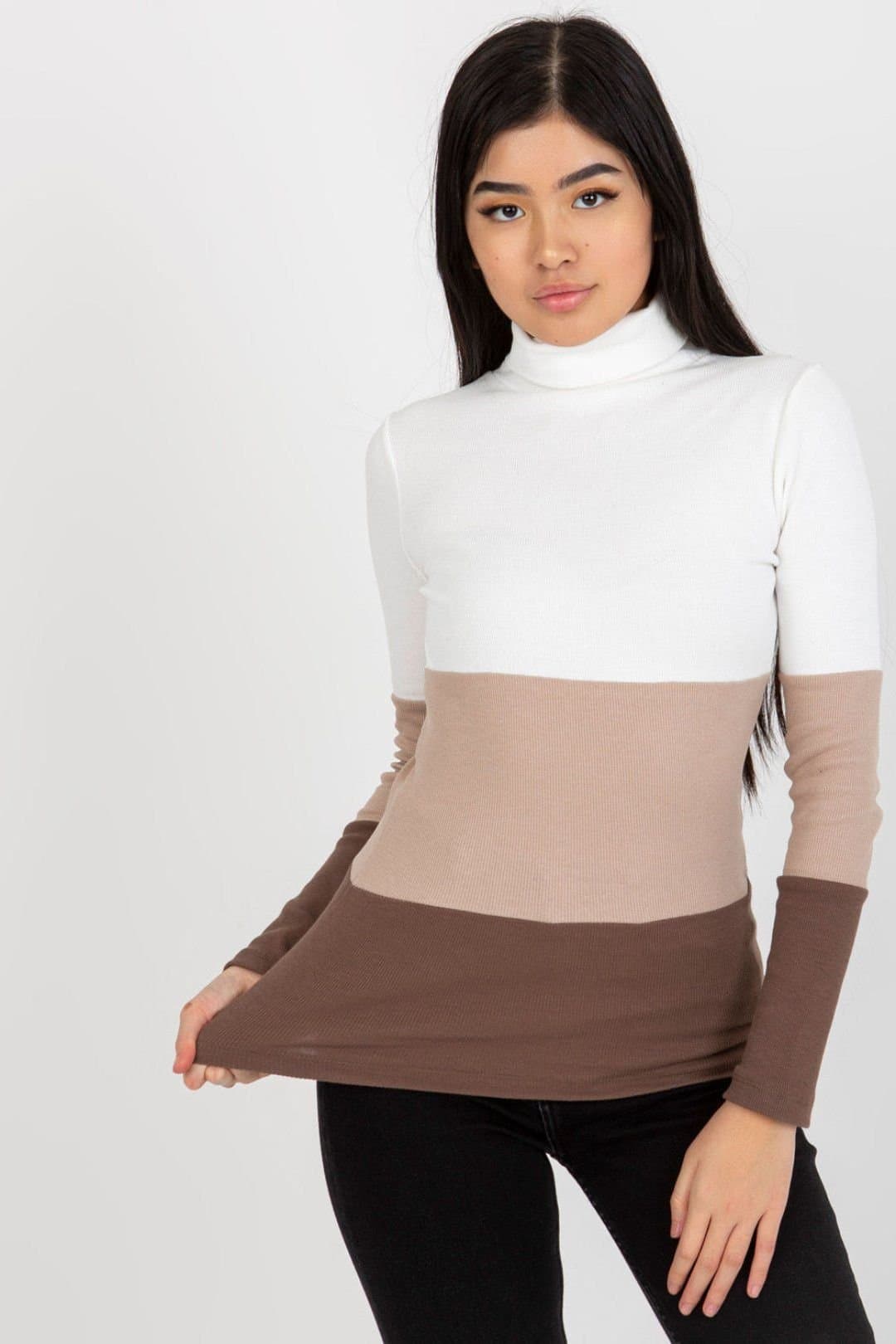 Love Lace Love Lace Women's Ribbed Long Sleeve Turtleneck Sweater 3 Color in Brown