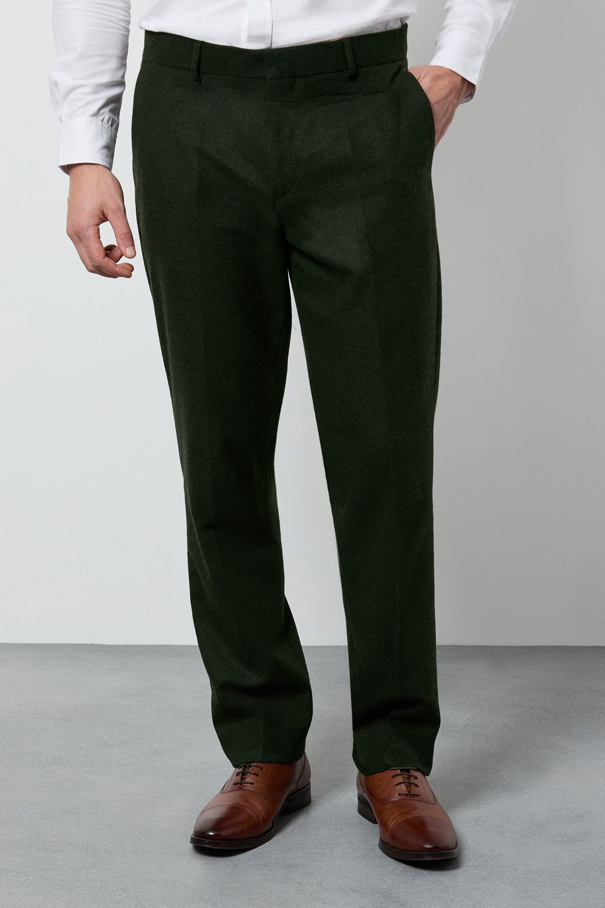 Burton Burton Men's Dark Green Tweed Look Tailored Fit Trousers - 1