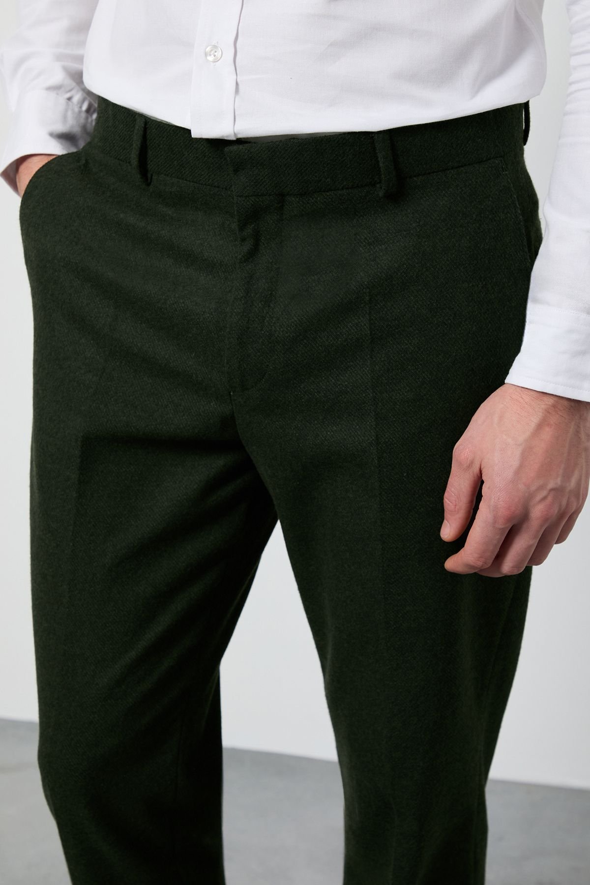 Burton Burton Men's Dark Green Tweed Look Tailored Fit Trousers - 2