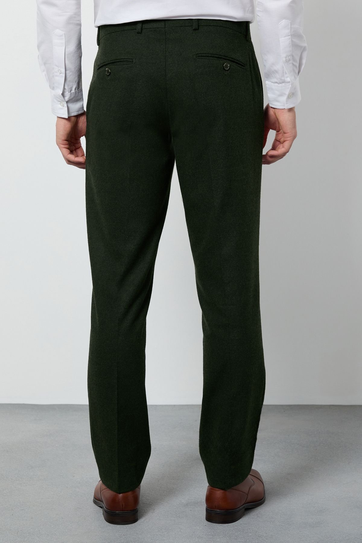 Burton Burton Men's Dark Green Tweed Look Tailored Fit Trousers - 3