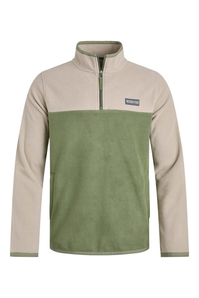 Weird Fish Weird Fish Men's Tristan 1/4 Zip Colour Block Microfleece in Olive - 2