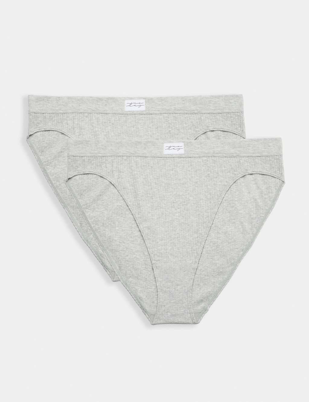 Marks & Spencer M&S 2 Pack Asta Rib High Leg Knickers Grey Marl