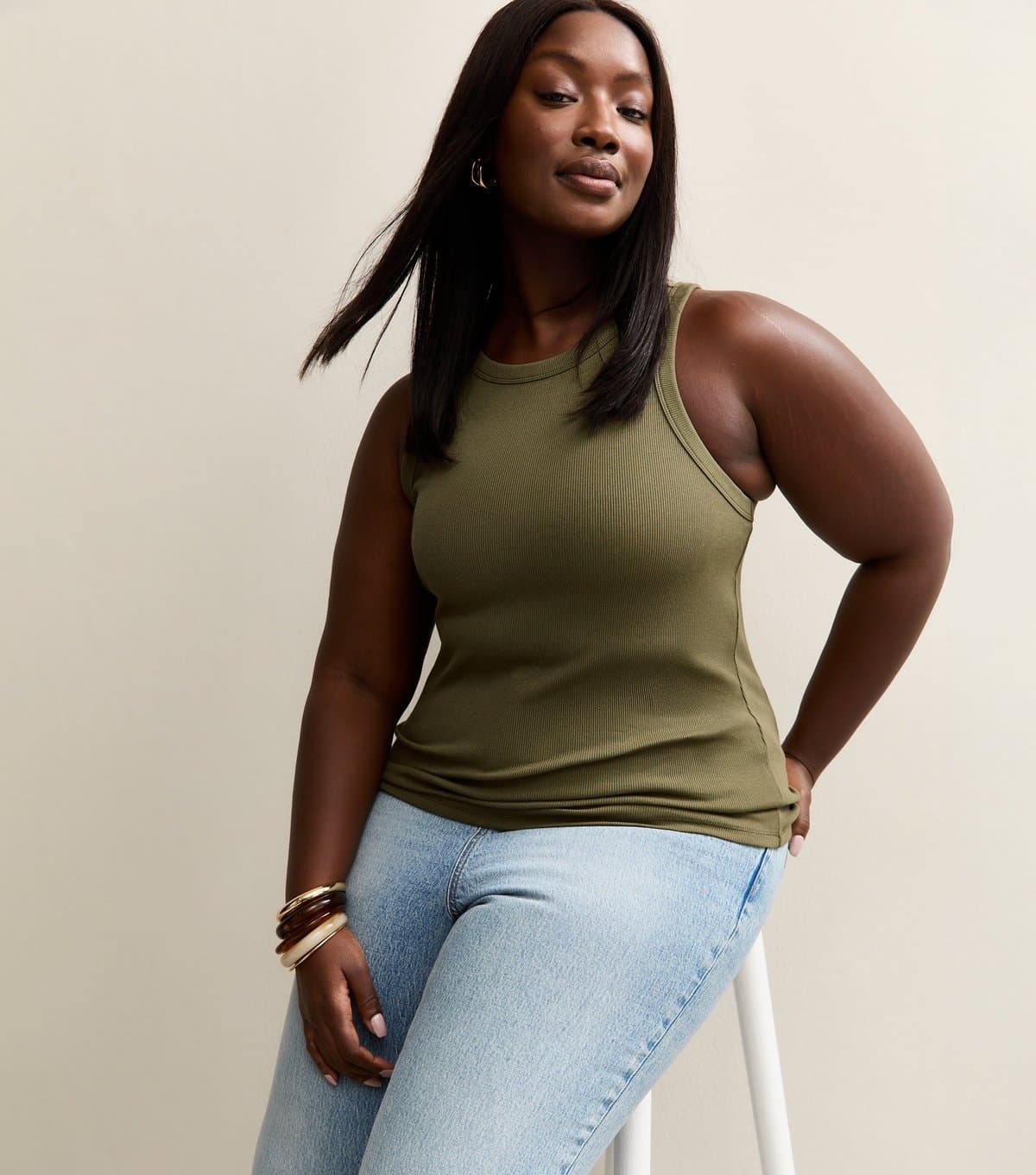 New Look New Look Green Ribbed Racerback Vest for Plus Size Women