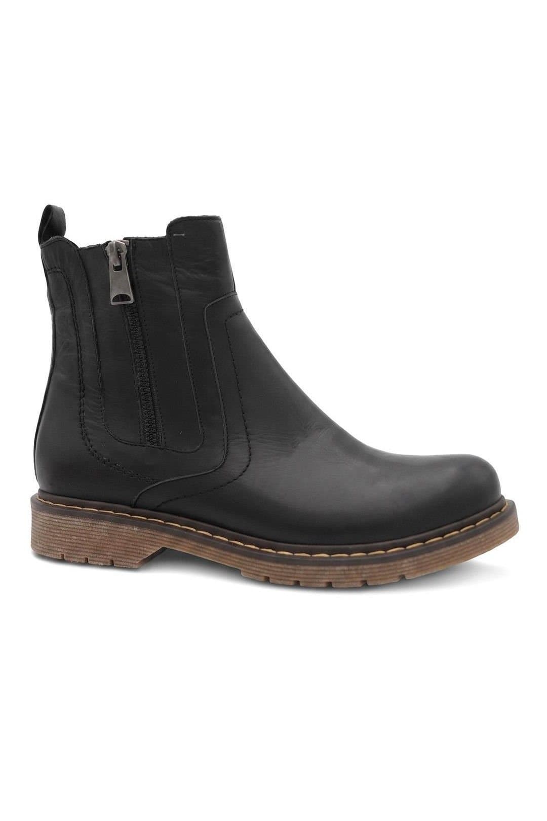 Bellissimo Bellissimo Women's Wide Fit Leather Zip Up Ankle Boots in Black