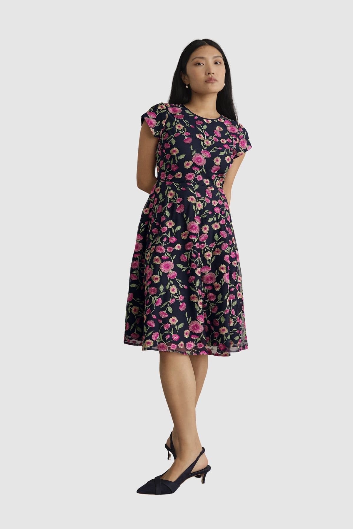 Hobbs London Hobbs London Women's Tia Embroidered Floral Midi Dress in Dark Navy