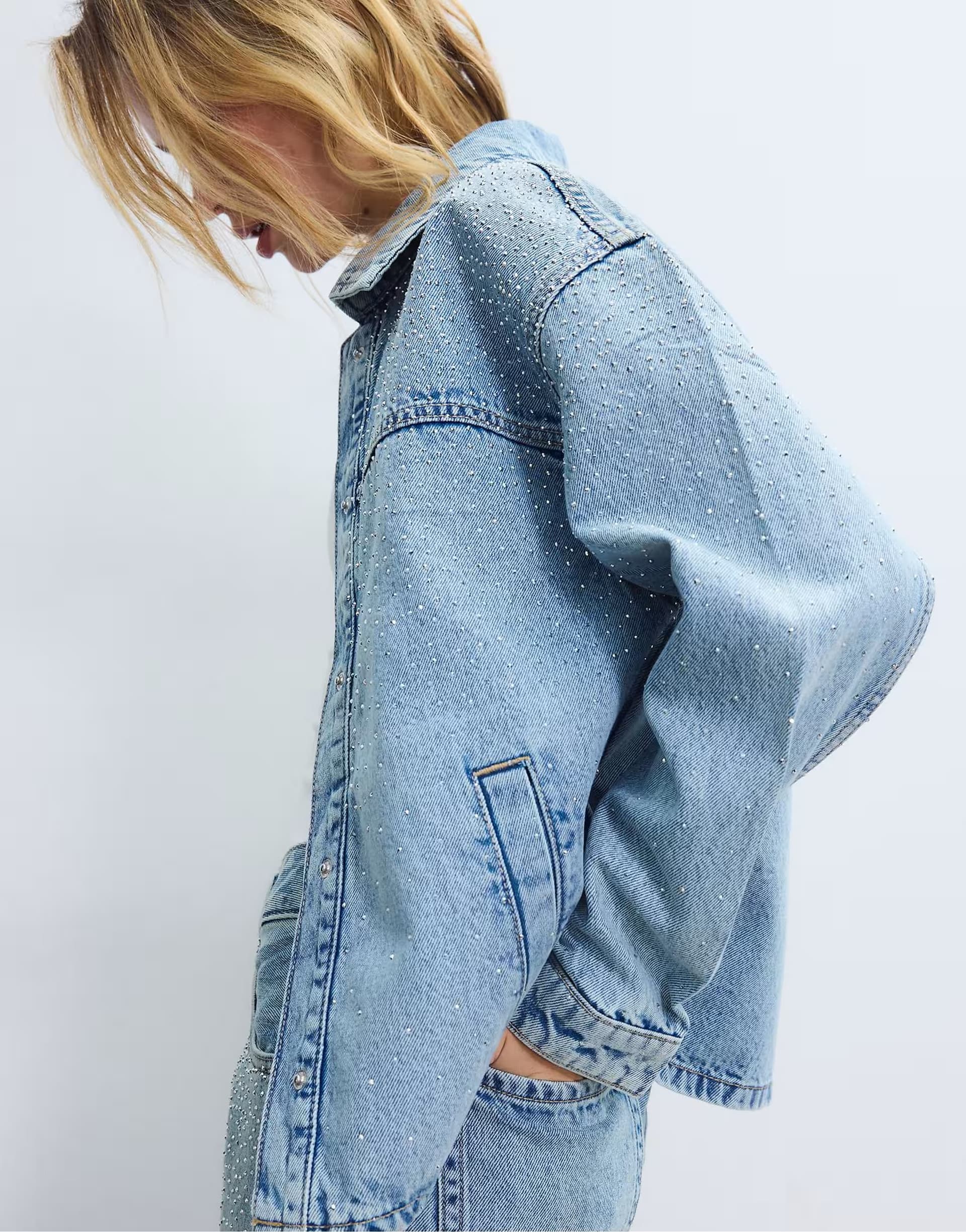ASOS ASOS Medium Light Blue Denim Jacket with Rhinestones