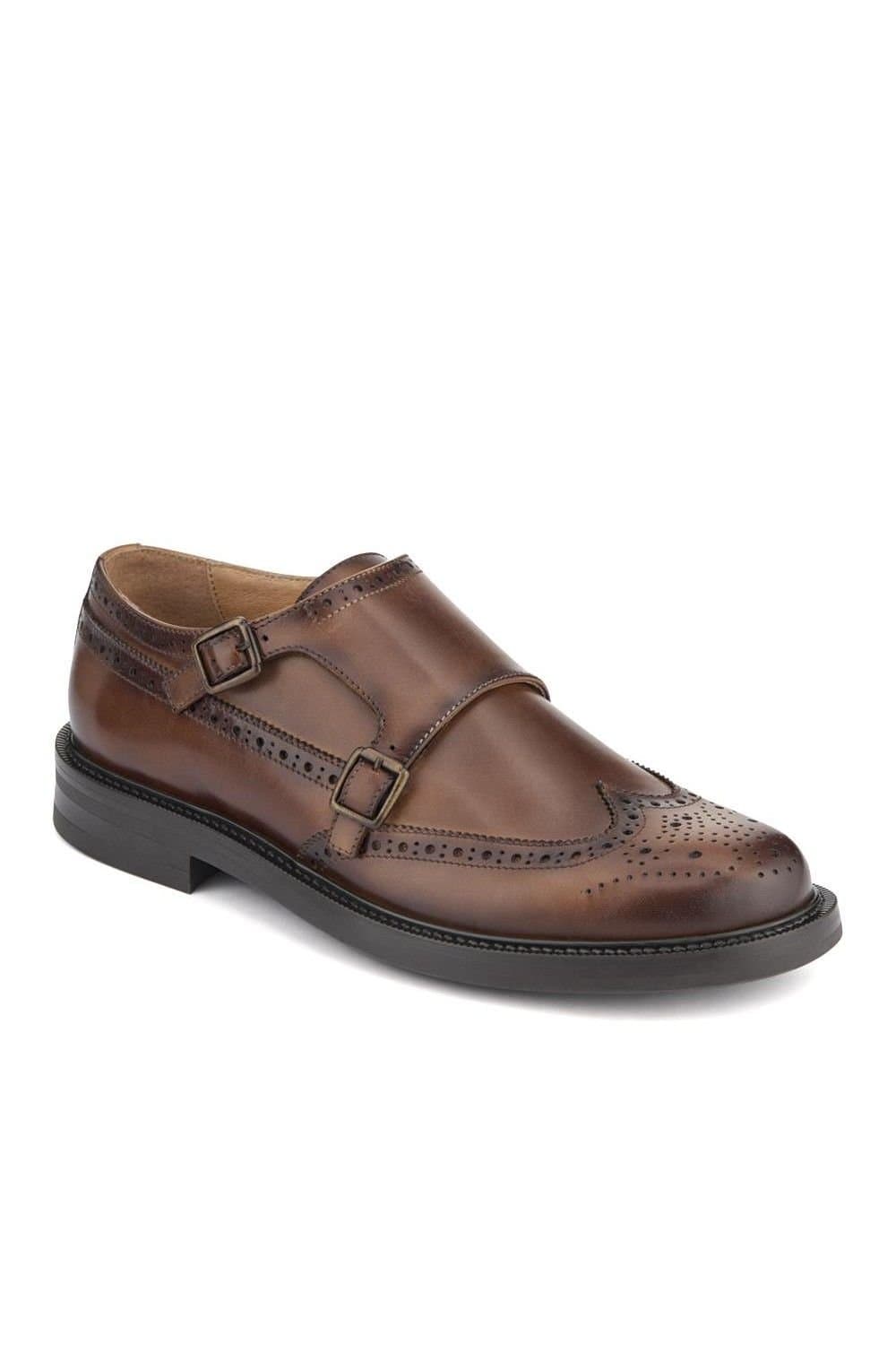 Jones Bootmaker Jones Bootmaker Men's Nathan Leather Double Monk Shoes in Tan