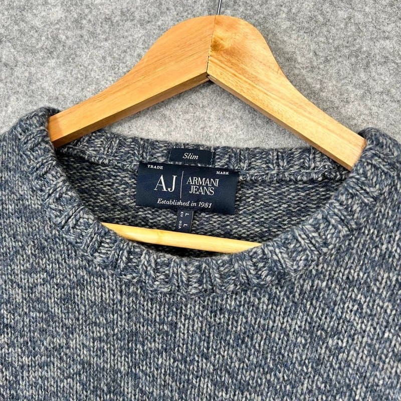 Armani Jeans Vintage Armani Jeans Wool Jumper Mens M / L Slim Fit Blue Grey Crewneck 90’s C30