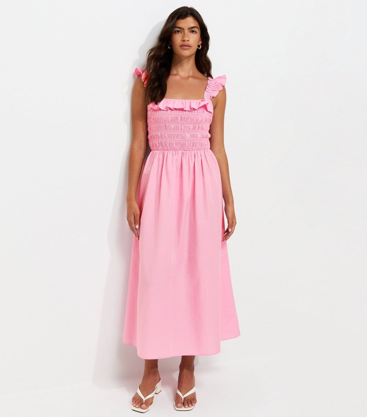 New Look Light Pink Cotton Poplin Midi Dress