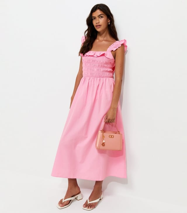 New Look Women's Light Pink Cotton Tie Back Shirred Poplin Midi Dress New Look - 2
