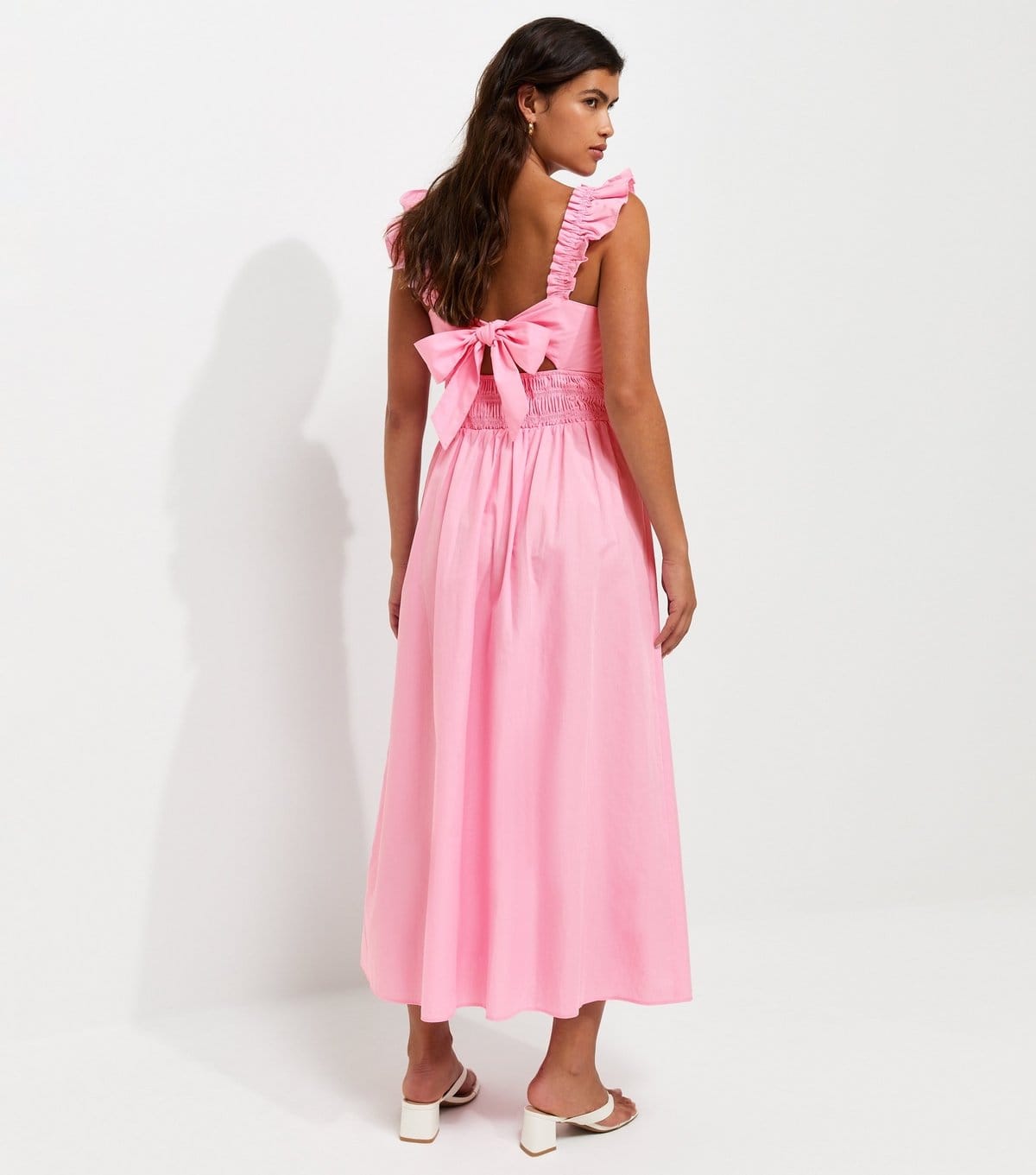 New Look Women's Light Pink Cotton Tie Back Shirred Poplin Midi Dress New Look - 4