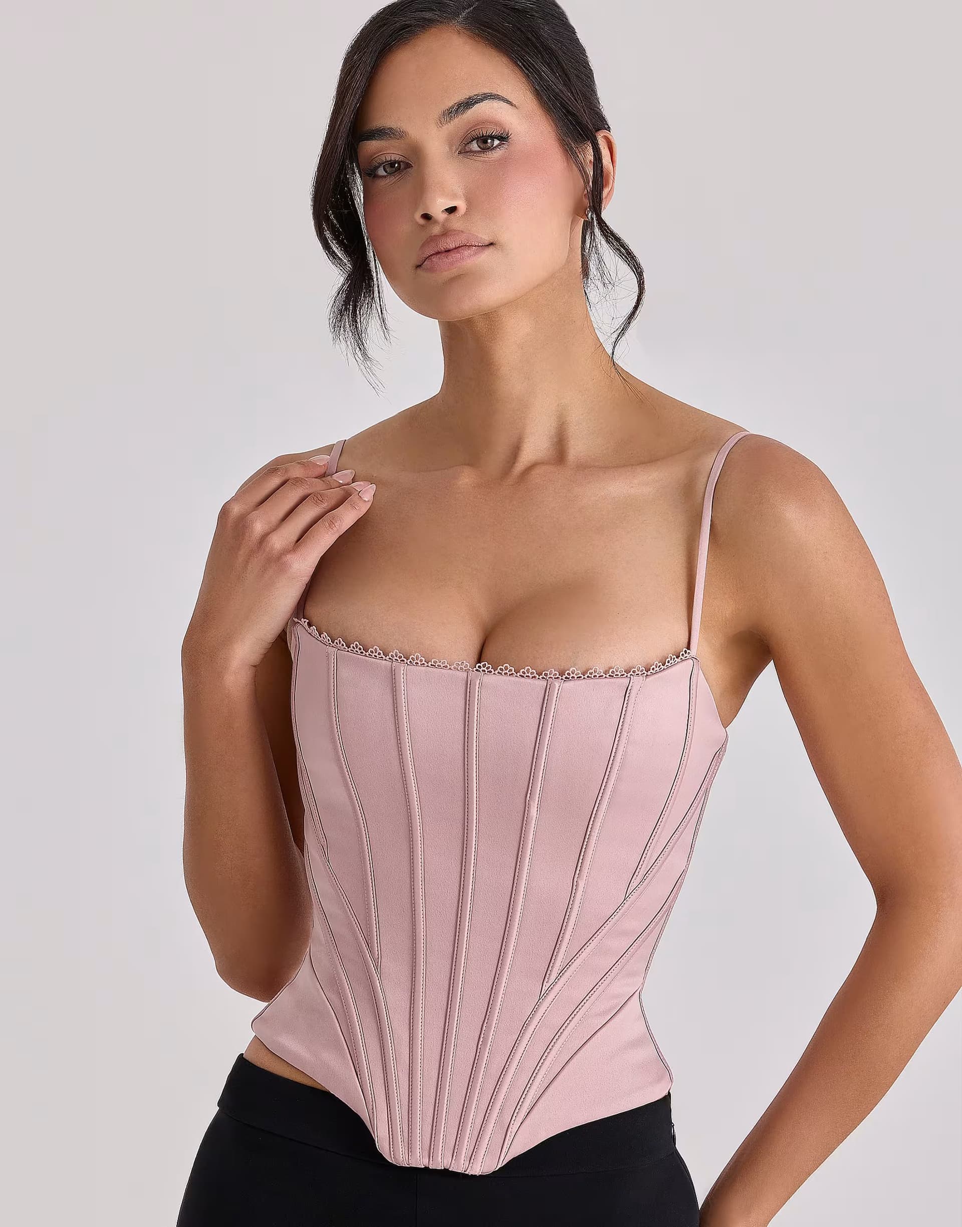 ASOS ASOS House of CB Satin Corset Top in Blush Pink