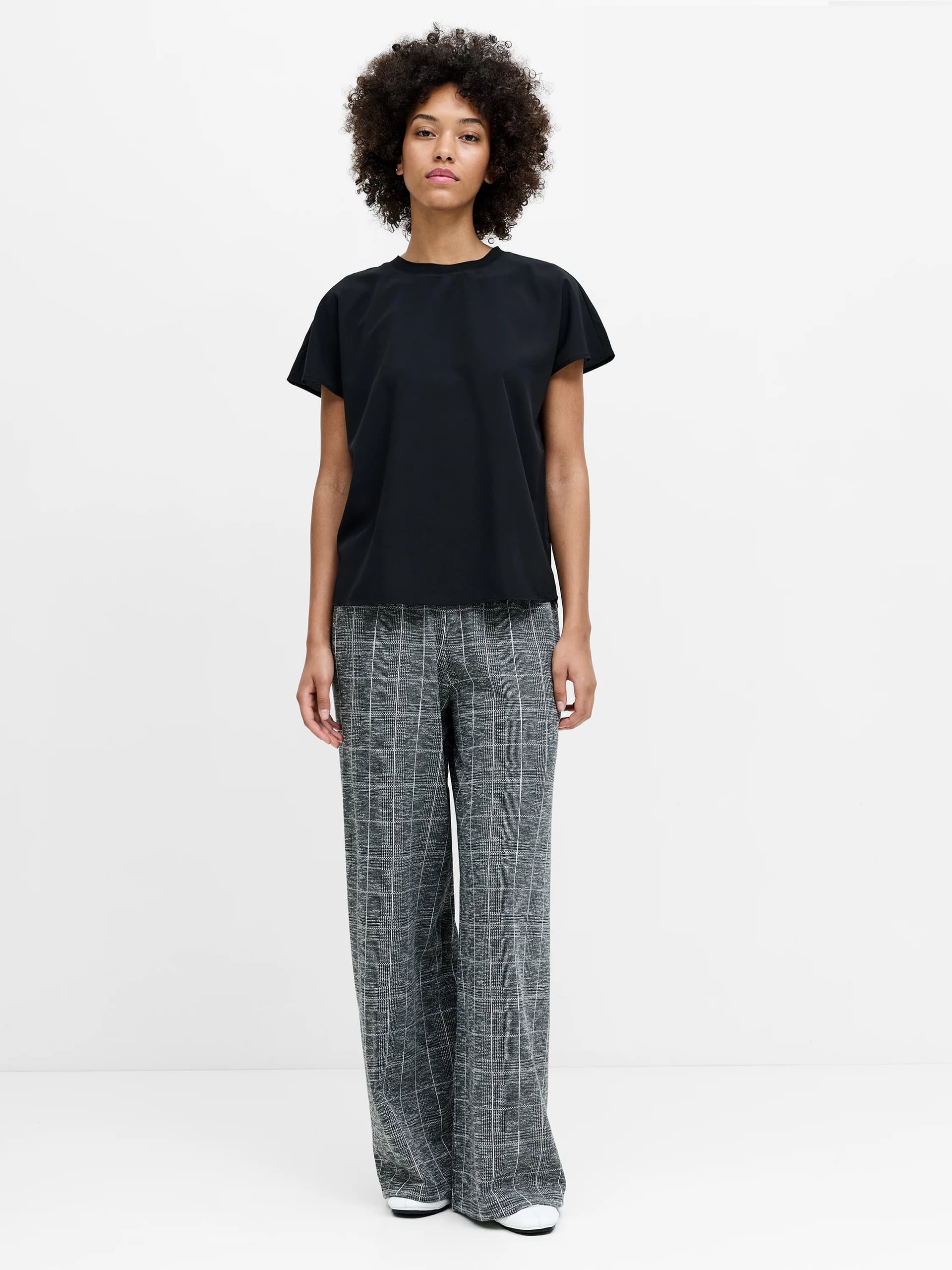 French Connection French Connection Grey Check Jersey Wide Leg Trousers