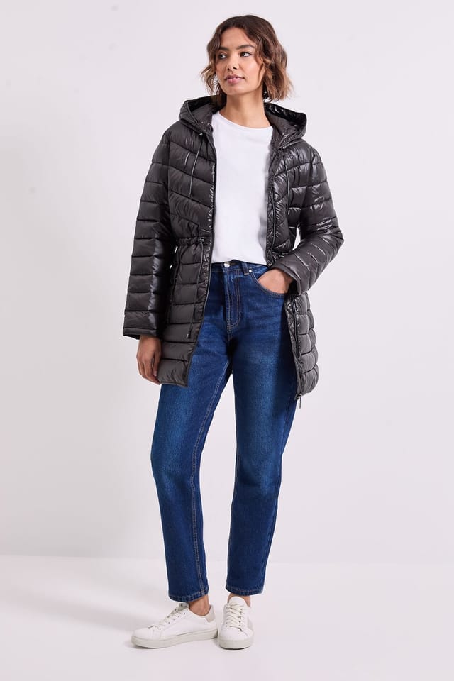 DKNY DKNY Women's LIGHT WEIGHT LONG PUFFER WAIST ADJUSTERS BLACK - 2