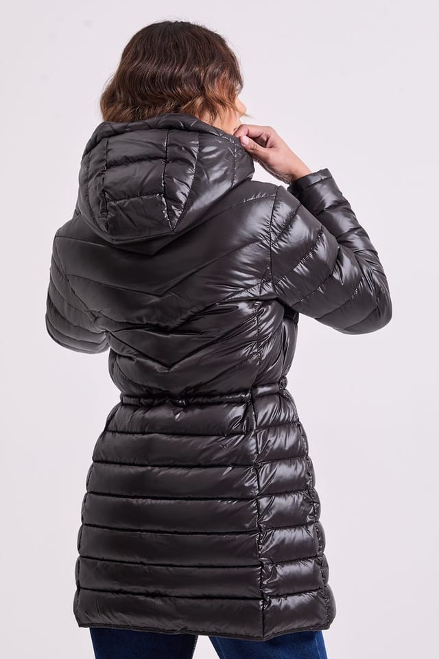 DKNY DKNY Women's LIGHT WEIGHT LONG PUFFER WAIST ADJUSTERS BLACK - 3