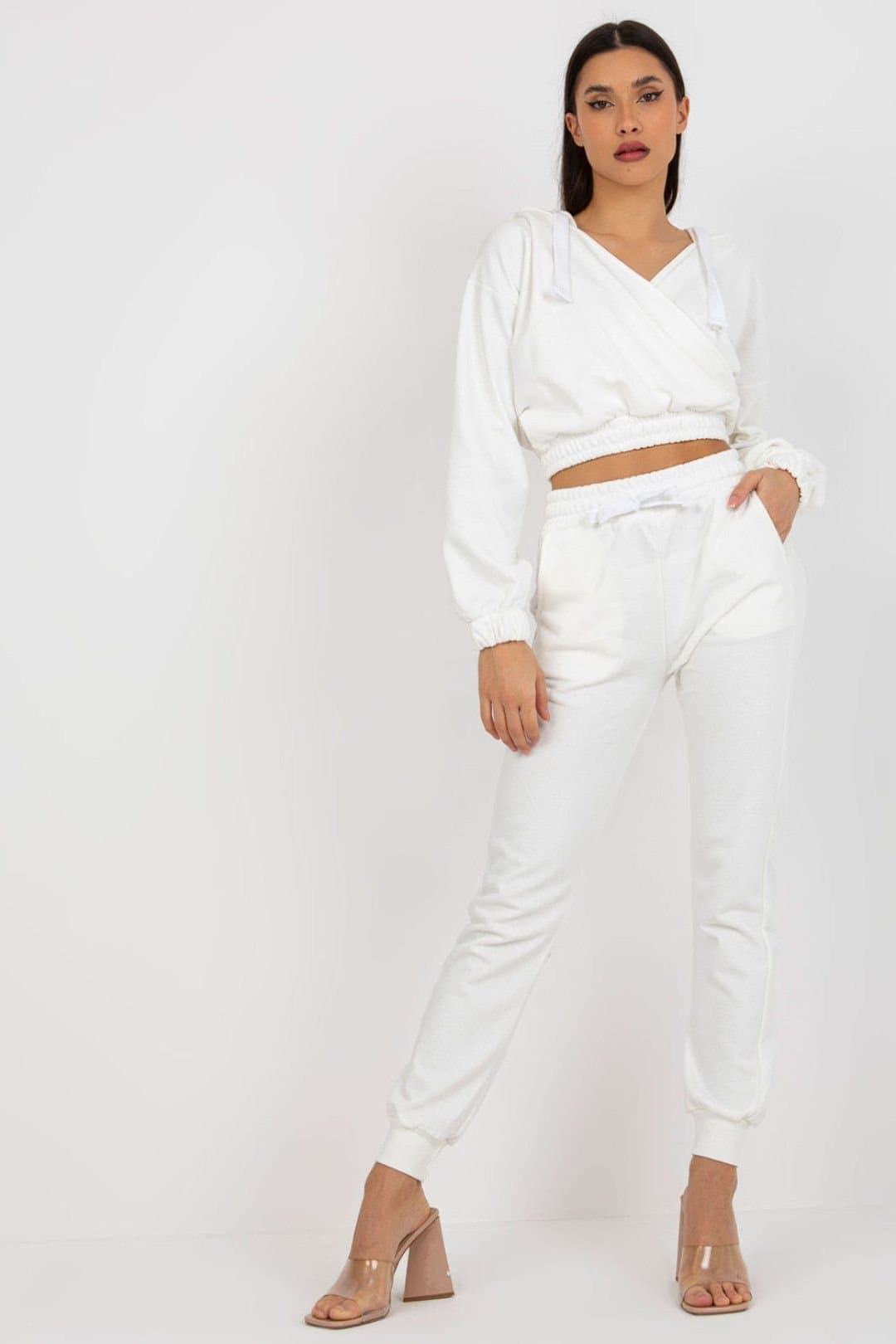 Love Lace Love Lace White Hooded Sweatshirt Set with Long Tie Pants