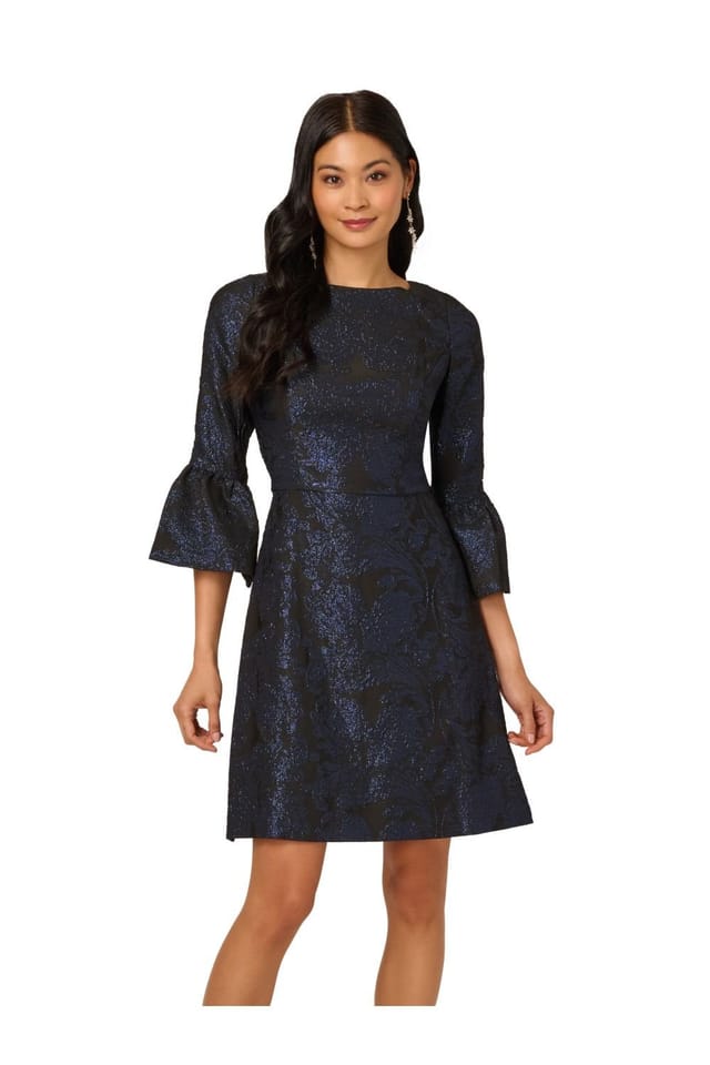 Adrianna Papell Adrianna Papell Women's A-Line Jacquard Dress in Navy - 2