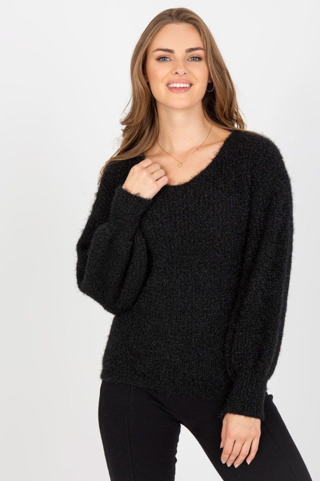 Love Lace Black Heart Neck Long Sleeve Sweater