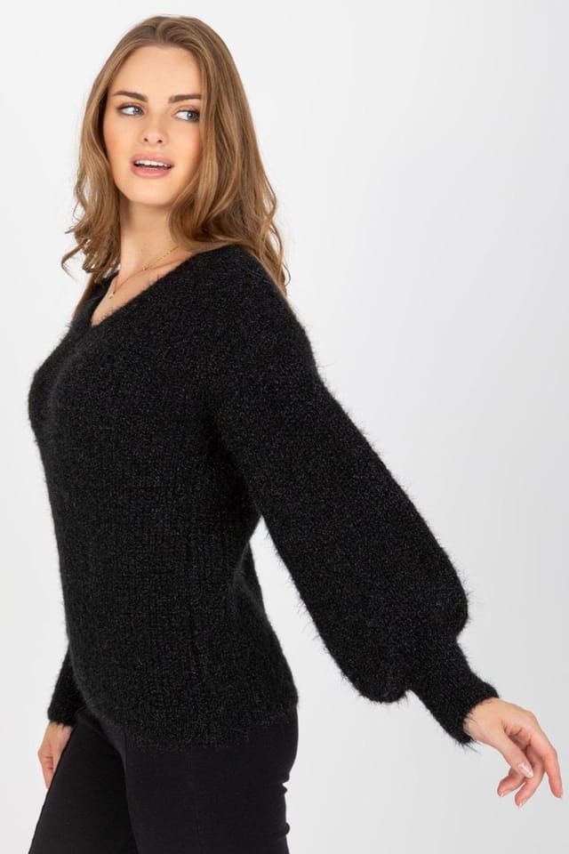 Love Lace Love Lace Women's Heart Neck Long Sleeve Sweater Style 170129 in Black - 2