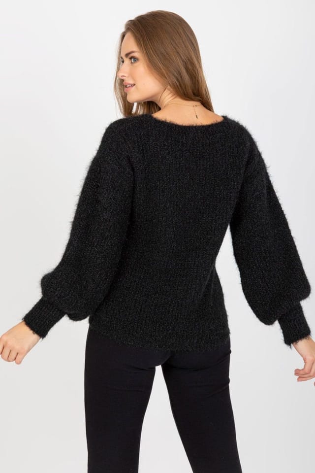 Love Lace Love Lace Women's Heart Neck Long Sleeve Sweater Style 170129 in Black - 3