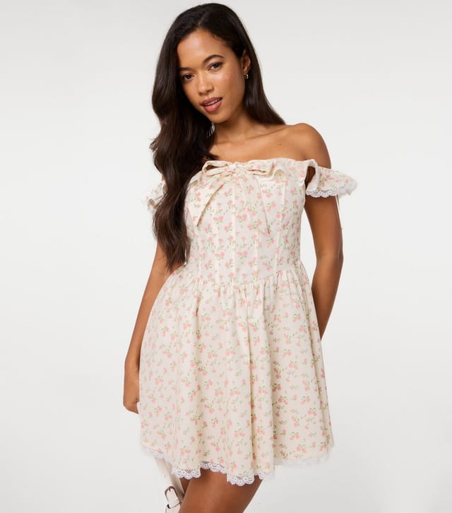 Pink Vanilla Women's Cream Off The Shoulder Floral Mini Dress Pink Vanilla New Look - 3