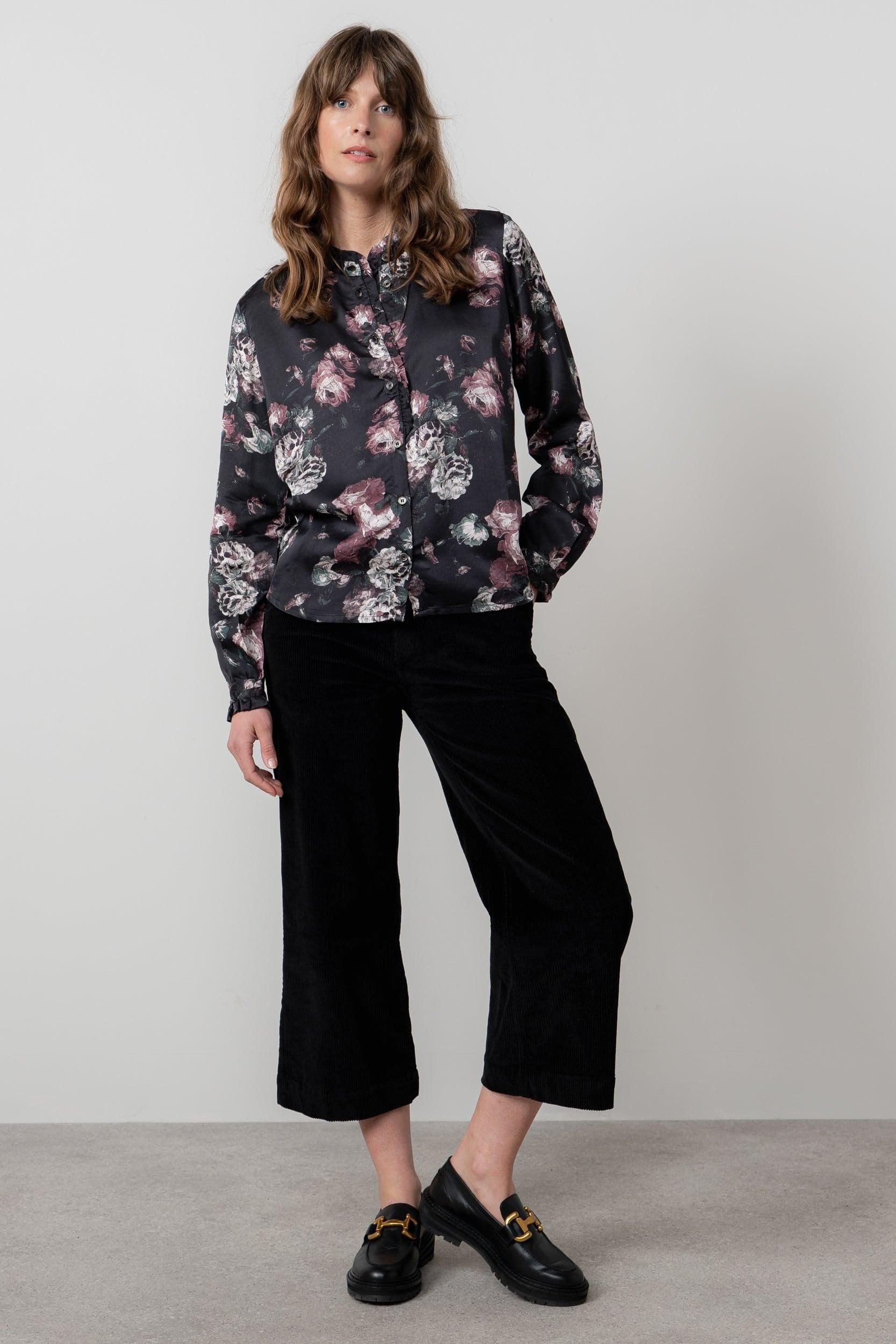 Lily & Me Lily & Me Women's Rachel Floral Print Woven Viscose Satin Long Sleeve Blouse in Black - 4